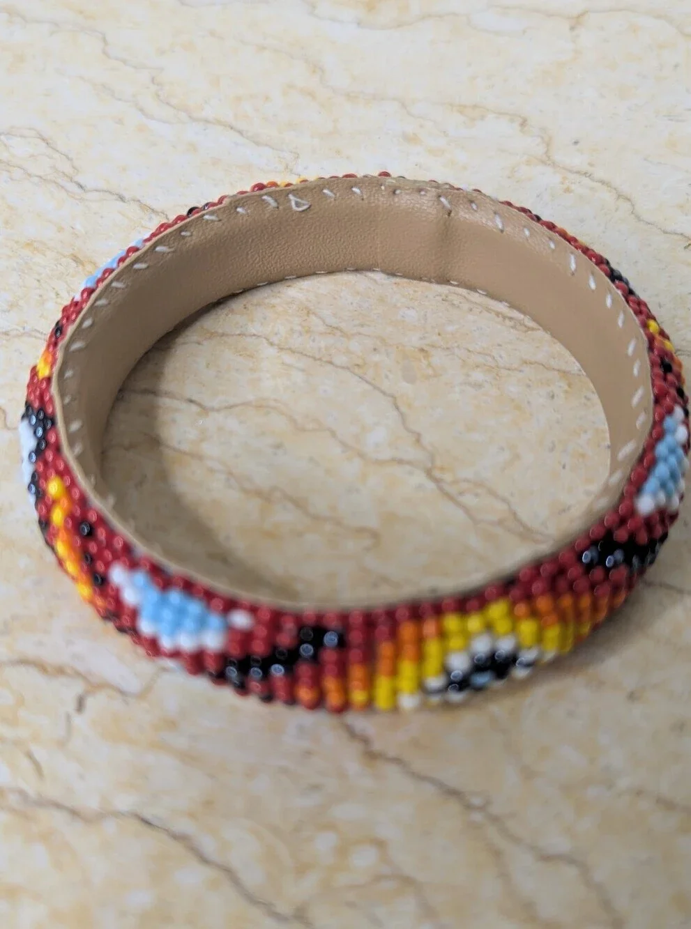 Vintage Handmade Pair Native American Colorful Beaded Round Bracelet Cuff